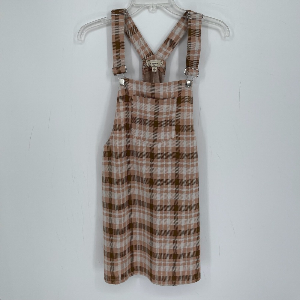 No Comment Women's Pink Plaid Stretch Overall Pinafore Mini Dress Size XL